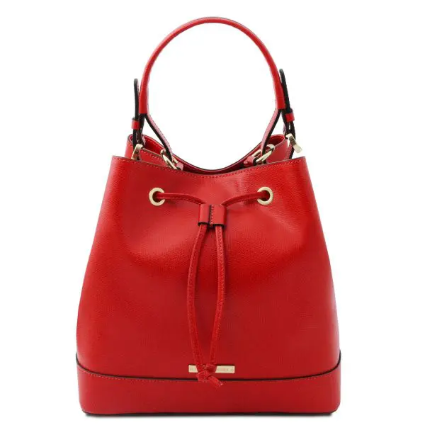 Leather Bucket Bag - Minerva - Lipstick Red