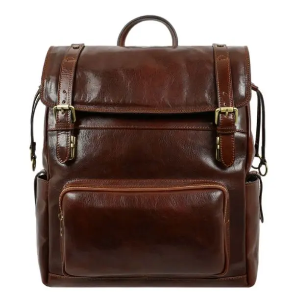 Men's Exclusive Large Full Grain Leather 20L Backpack with 2 ...