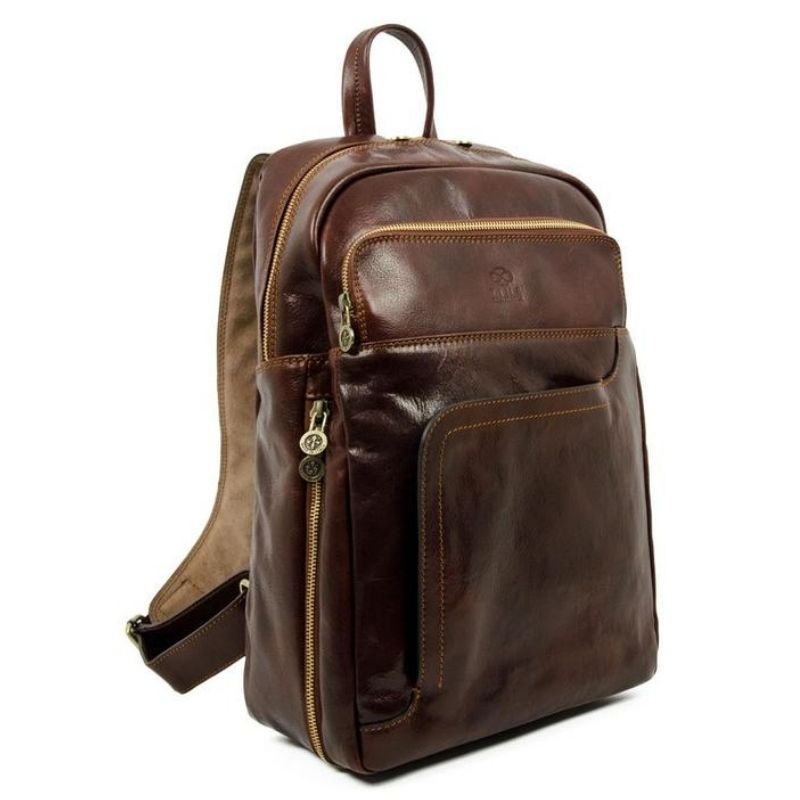 Men's and Women's Large Full Grain Leather 25L Backpack with Multiple ...