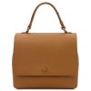 Women's Italian Leather Handbag Convertible into a 8L Backpack with 2 Compartments and Push-Lock Closure - Silene - Cognac