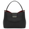 Women's Palmellato Leather Handbag with 1 Compartment and Detachable Shoulder Strap - Clio
