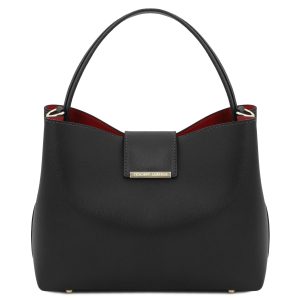 Women's Palmellato Leather Handbag with 1 Compartment and Detachable Shoulder Strap - Clio