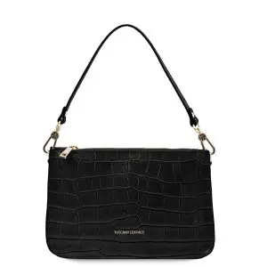 Women's Small Embossed Leather Clutch Handbag with 1 Compartment and Zip Closure - Cassandra