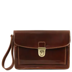 Leather Handy Wrist Bag - Max - Brown